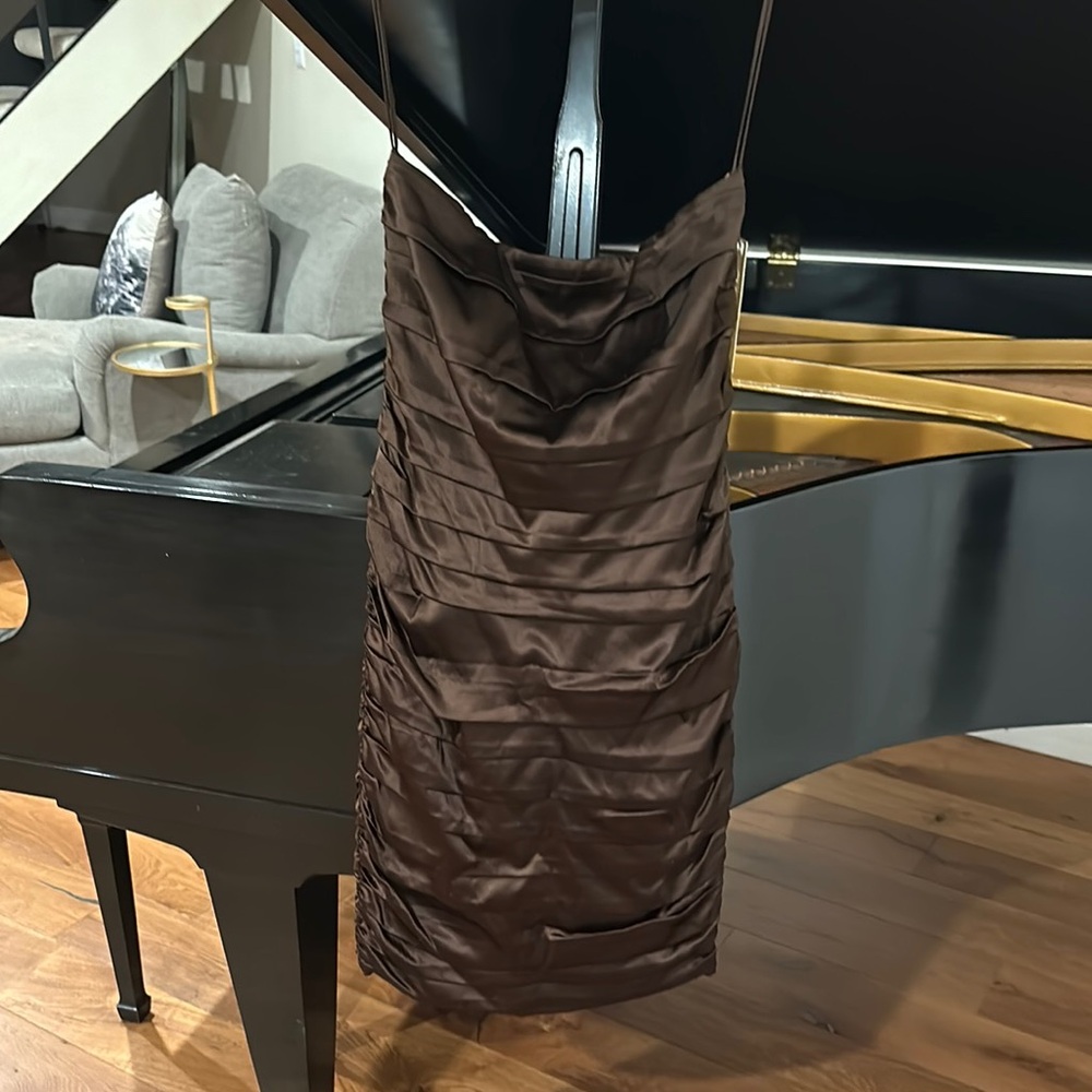 Alice + Olivia Elegant Brown Satin Dress